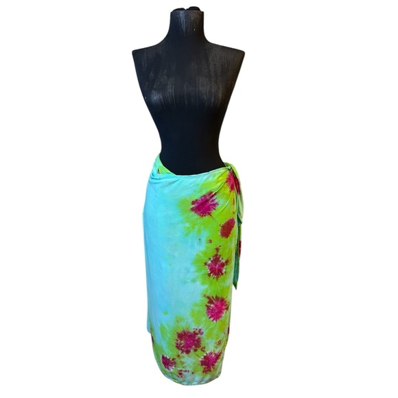 Green and Pink Floral Sarong Swim Cover-Up - Picture 1 of 13